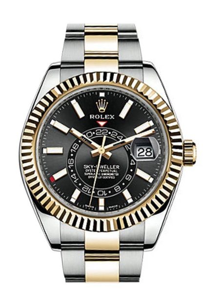 Replica Rolex Sky Dweller Black Dial Gold Bezel Two Tone Oyster 326933