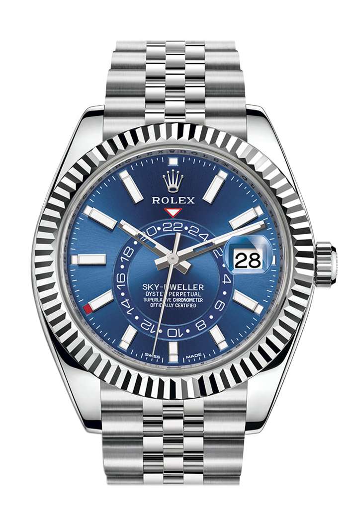 Replica Rolex Sky Dweller Blue Dial White Gold Bezel Steel Jubilee 326934