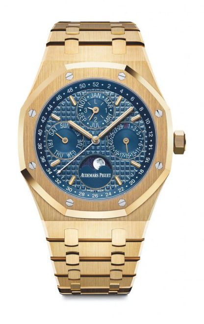 Replika Audemars Piguet Royal Oak Perpetual Calendar Blå 26574BA.OO.1220BA.01
